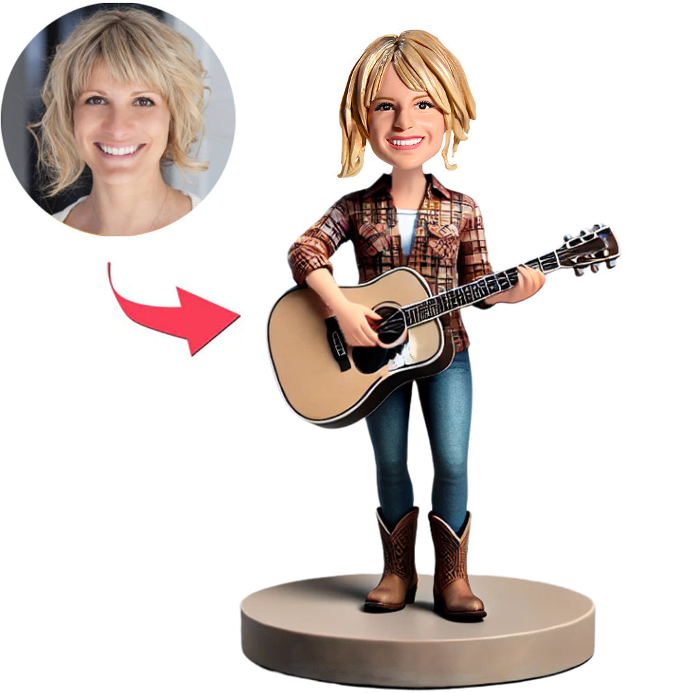 Cowboy Girl Playing Guitar Custom Bobbleheads