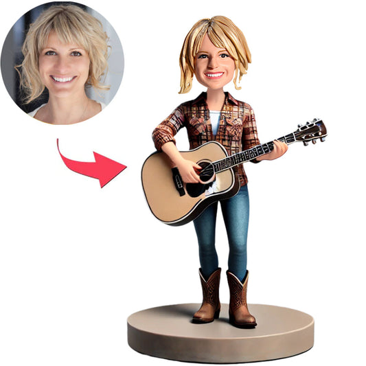 Cowboy Girl Playing Guitar Custom Bobbleheads