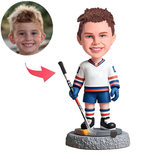 Blue Shirt Cool Kid Hockey Player Custom Bobbleheads