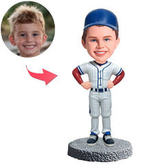 Little Kid Baseball Player with Blue Hat Custom Bobbleheads