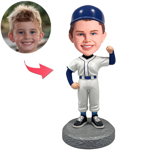 Kid Baseball Player with Blue Hat Custom Bobbleheads
