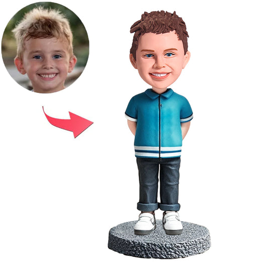 Boy in Blue Short Sleeve Shirt Custom Bobbleheads