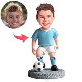 Little Boy Soccer Player in Blue Shirt Custom Bobbleheads
