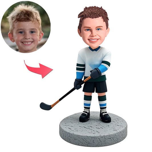 Little Boy Hockey Player in Black Shorts Custom Bobbleheads