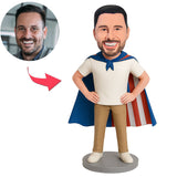 Man Wearing American Flag Cape Custom Bobbleheads
