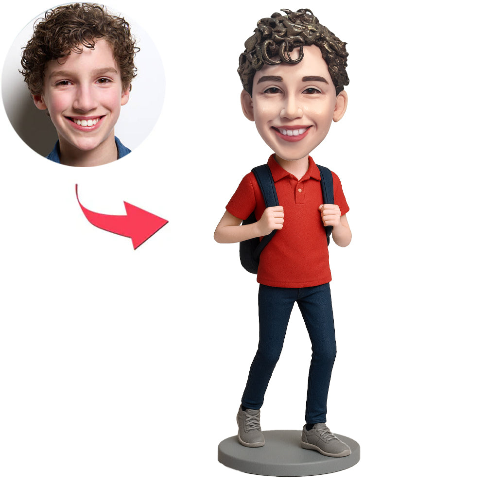 Happy Boy with Schoolbag Custom Bobbleheads
