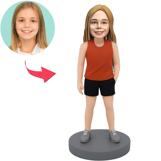 Girl in Red Vest Custom Bobbleheads