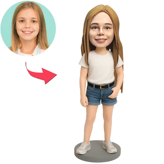 Girl in Denim Shorts Custom Bobbleheads