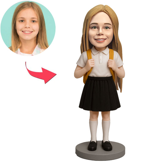 Girl in Black Skirt With Schoolbag Custom Bobbleheads