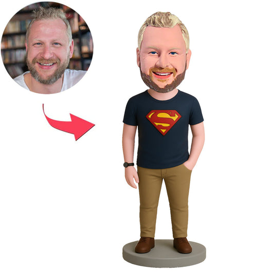 Superman in Dark Blue Short Sleeve Custom Bobbleheads