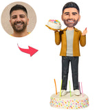Birthday Gifts Man Holding Birthday Cake Custom Bobbleheads Add Text Cake Base