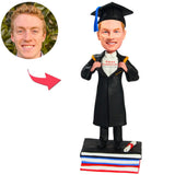 Happy Graduation Boy With Diploma Custom Bobbleheads Add Text With Graduation Hat