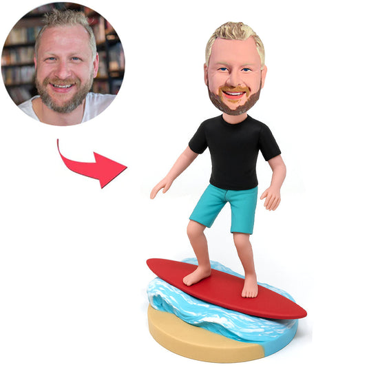 Man in Blue Shorts Surfing Custom Bobbleheads
