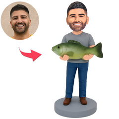 Man in Gray Shirt Holding Fish Custom Bobbleheads