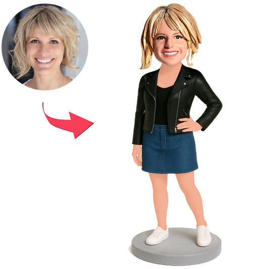 Woman in Blue Skirt Custom Bobbleheads