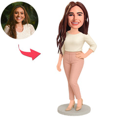 Woman Wearing Cinnamon Pink Pants Custom Bobbleheads