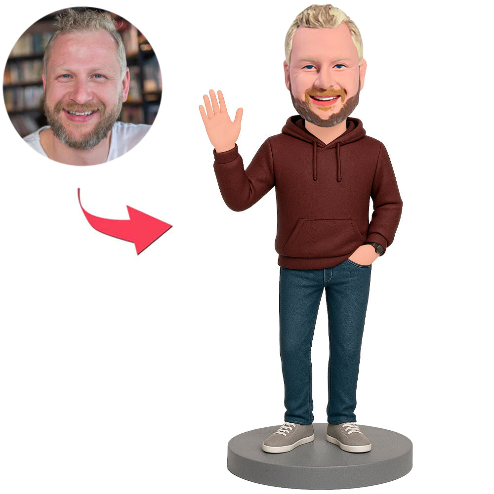 Man Wearing Crimson Hoodie Custom Bobbleheads