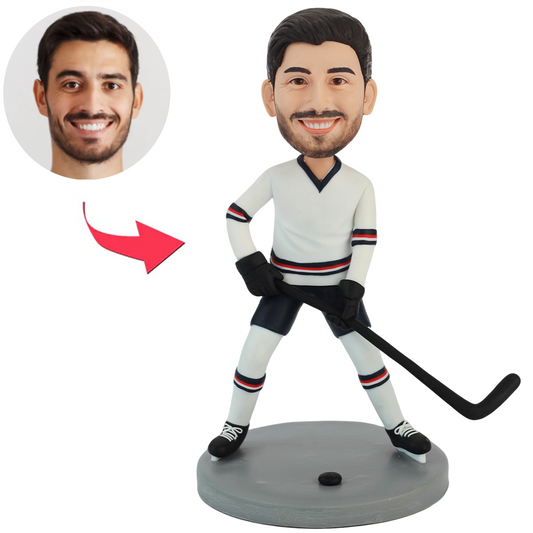 Ice Hockey Player with Black Stick Custom Bobbleheads