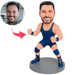 Man in Blue Wrestling Suit Custom Bobbleheads