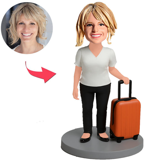 Woman Pulling Suitcase Custom Bobbleheads