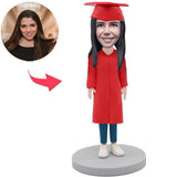 Red Suit Graduation Happy Girl Custom Bobbleheads Add Text