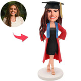 Red Coat Graduation Girl Custom Bobbleheads Add Text With Graduation Hat