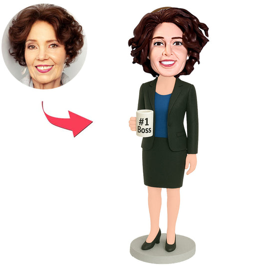 #1 female Boss Holding  Mug Custom Bobbleheads
