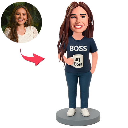 #1 female Boss Holding  Cup Custom Bobbleheads