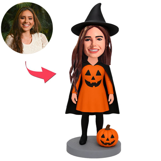 Halloween Lady Wearing Pumpkin Costume Custom Bobbleheads