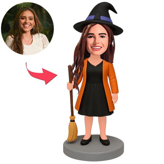 Halloween Witch Holding Broom Custom Bobbleheads