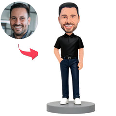 Man Wearing Black Short-sleeved Shirt Custom Bobbleheads