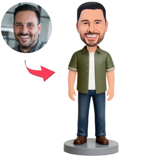 Man in Green Jacket And Blue Pants Custom Bobbleheads