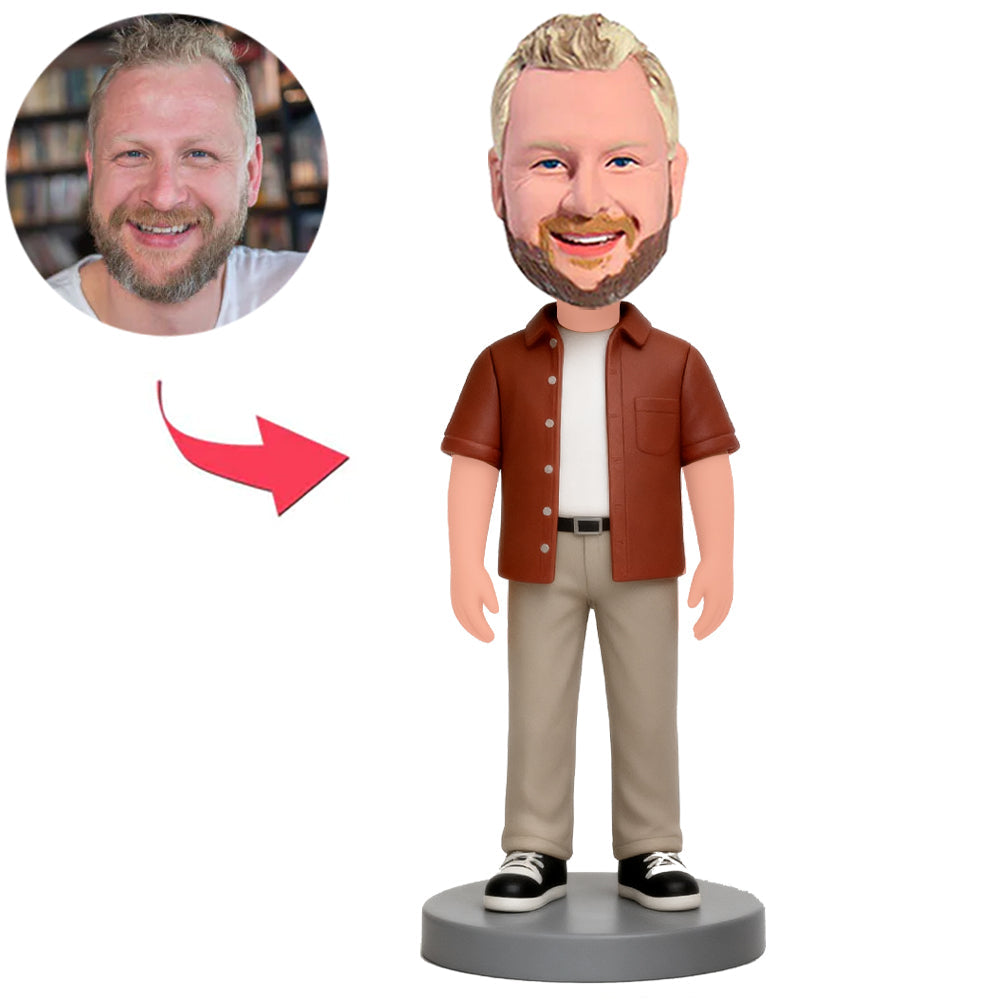 Man Wearing Red Jacket And Beige Pants Custom Bobbleheads