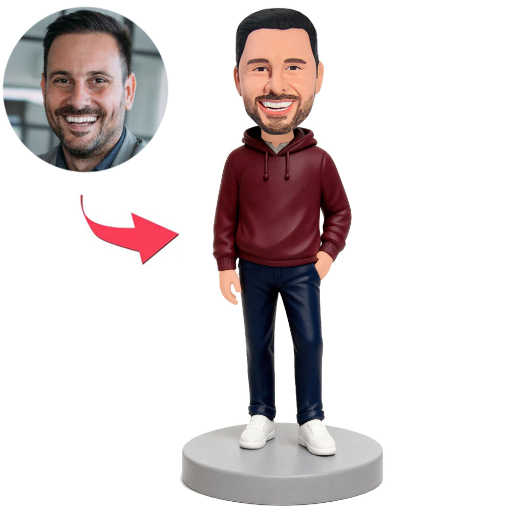 Man Wearing Red Hoodie And Blue Pants Custom Bobbleheads