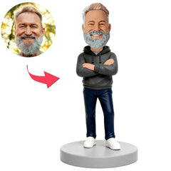 Man Wearing Gray Hoodie And Blue Pants Custom Bobbleheads