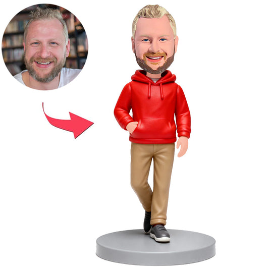 Man Wearing Red Hoodie And Khaki Pants Custom Bobbleheads
