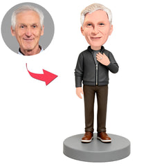 Man Wearing Gray Jacket And Brown Pants Custom Bobbleheads