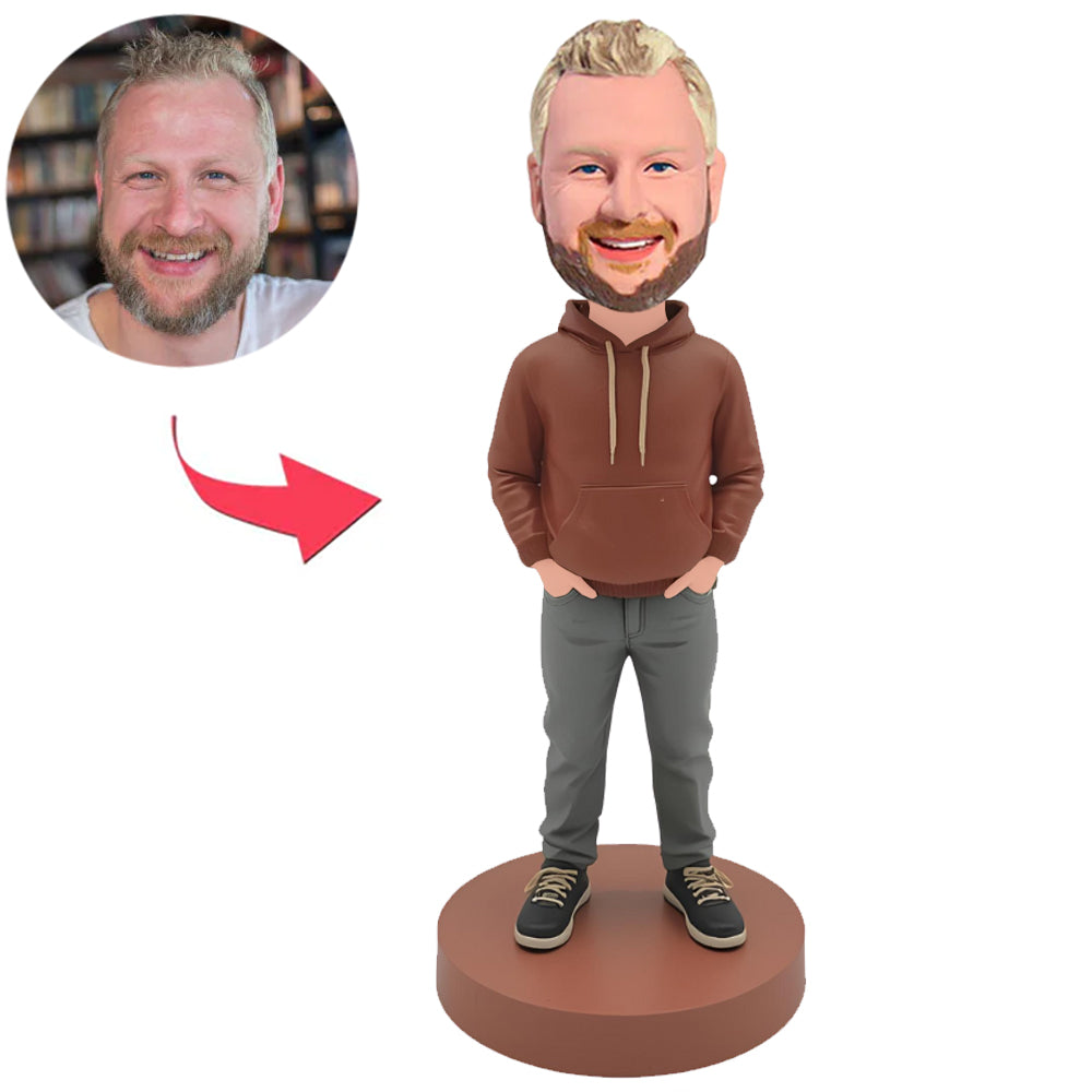 Man Wearing Hoodie And Gray Pants Custom Bobbleheads