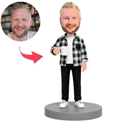 Man Wearing Black And White Plaid Jacket Custom Bobbleheads