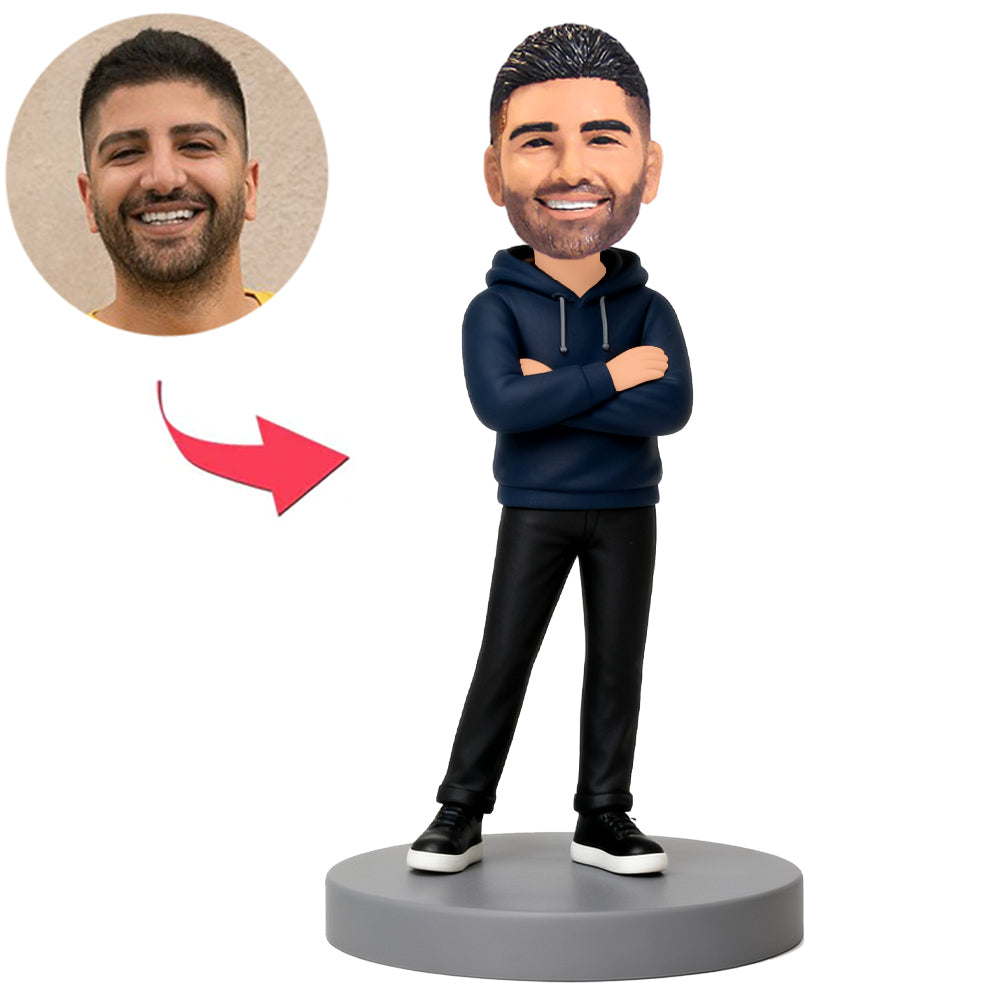 Man in Blue Hoodie And Black Pants Custom Bobbleheads
