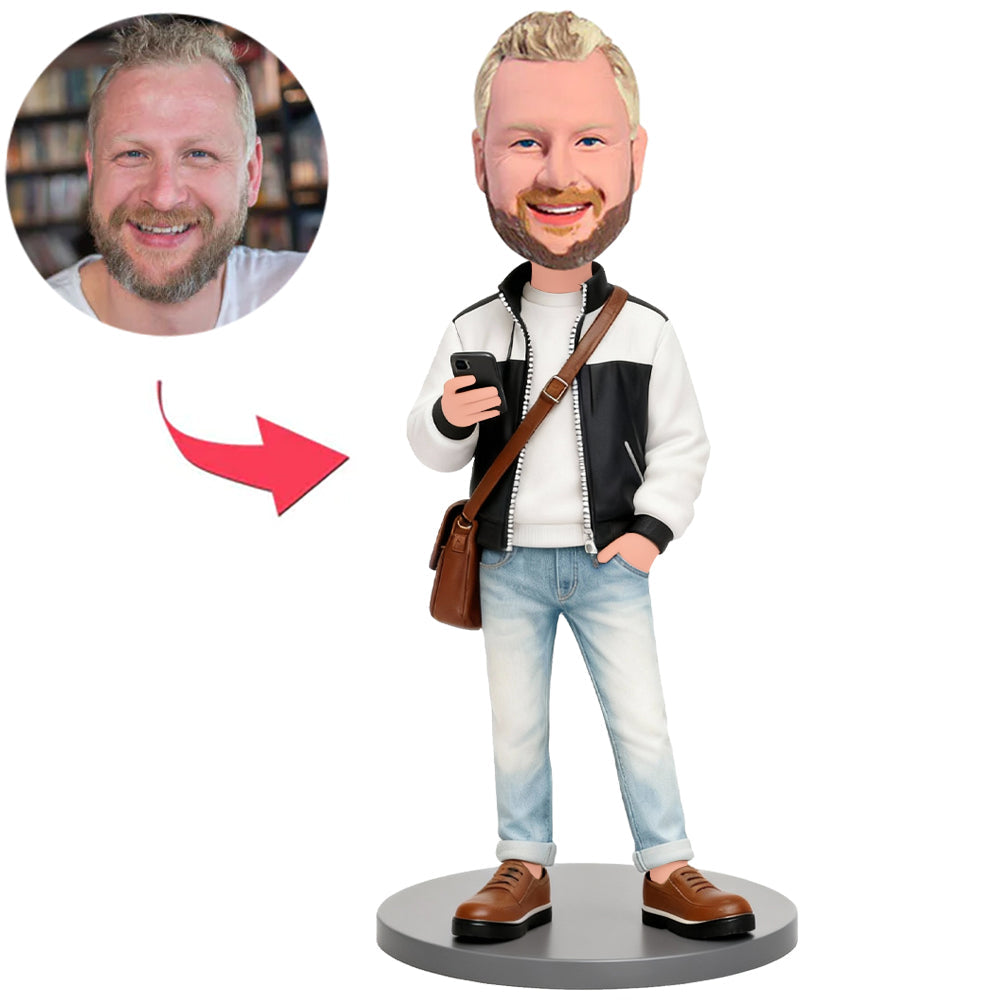 Modern Man Holding Phone Custom Bobbleheads