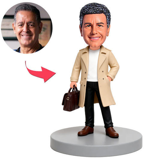 Cool Man in Beige Trench Coat Custom Bobbleheads