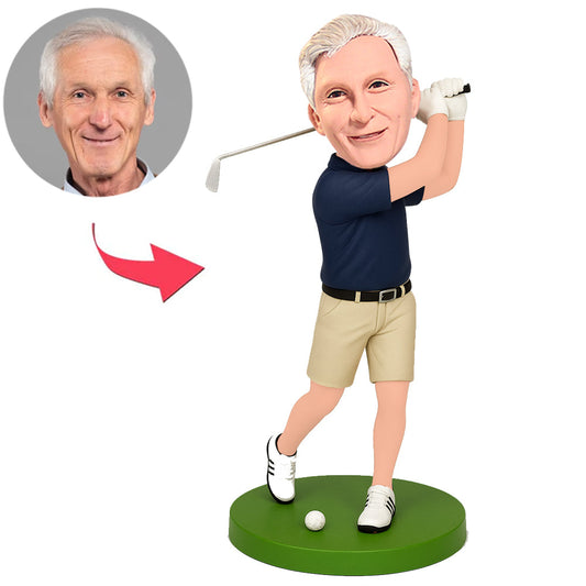Golf Man in Blue Short-Sleeved Shirt Custom Bobbleheads