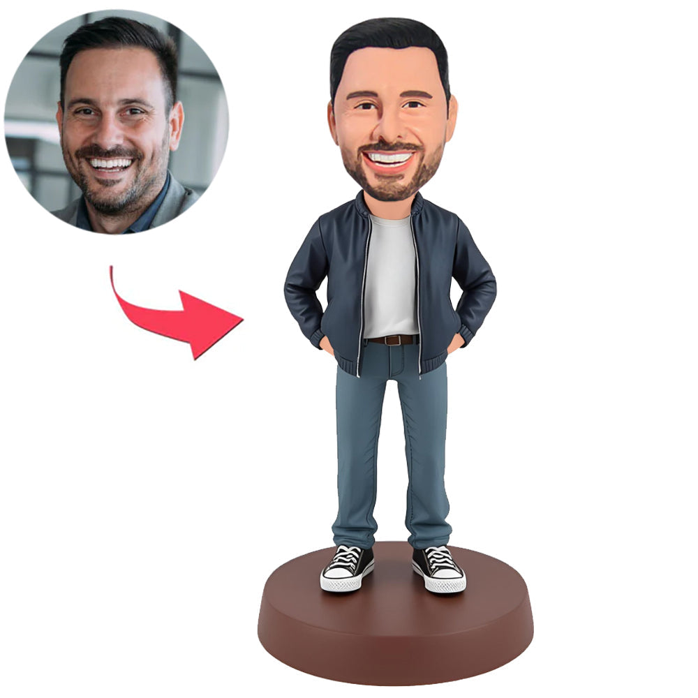 Handsome Man Wearing Blue Jacket Custom Bobbleheads