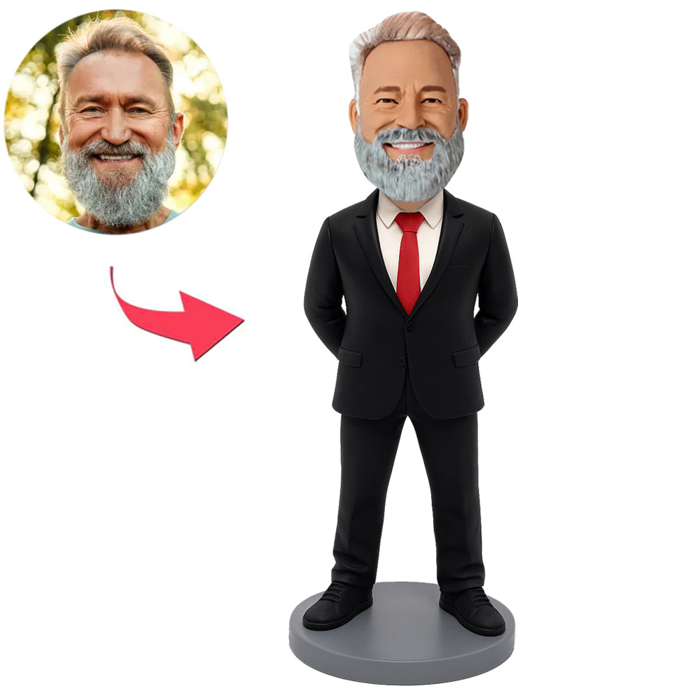 Business Man in Black Suit with Hands Behind His Back Custom Bobbleheads