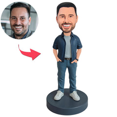 Man in Blue Short-Sleeved Jacket Custom Bobbleheads