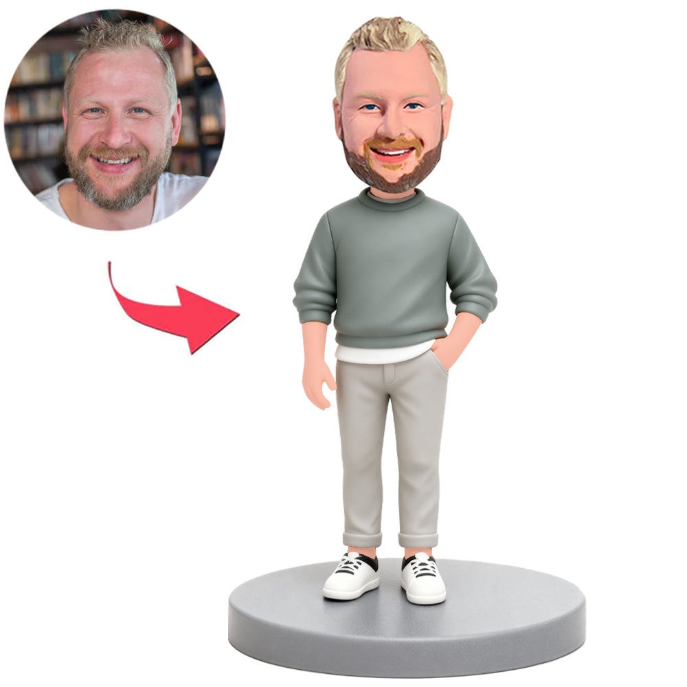 Casual Man in Grey Pants Custom Bobbleheads