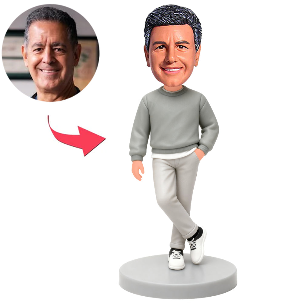 Man in Light Grey Clothes Custom Bobbleheads