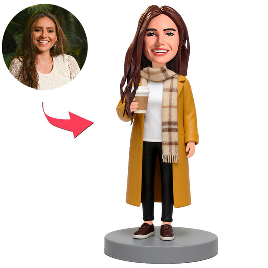 Woman Wearing Yellow Windbreaker And Scarf Custom Bobbleheads