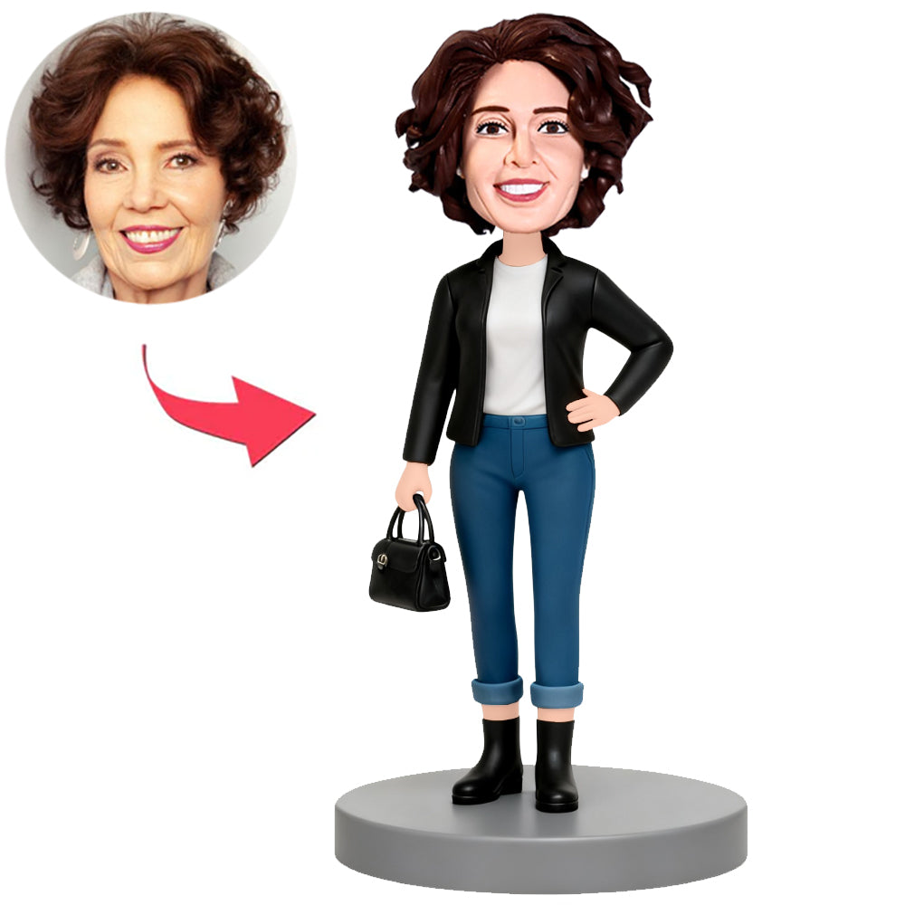 Woman Carrying Black Bag Custom Bobbleheads
